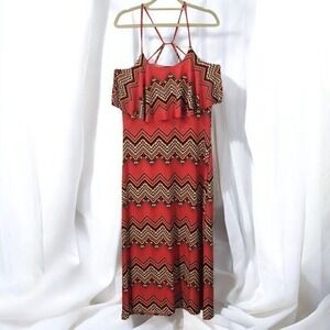 Crave Cherry Dress Medium Boho Aztec Print Maxi Strappy Vacation Beach Cruise
